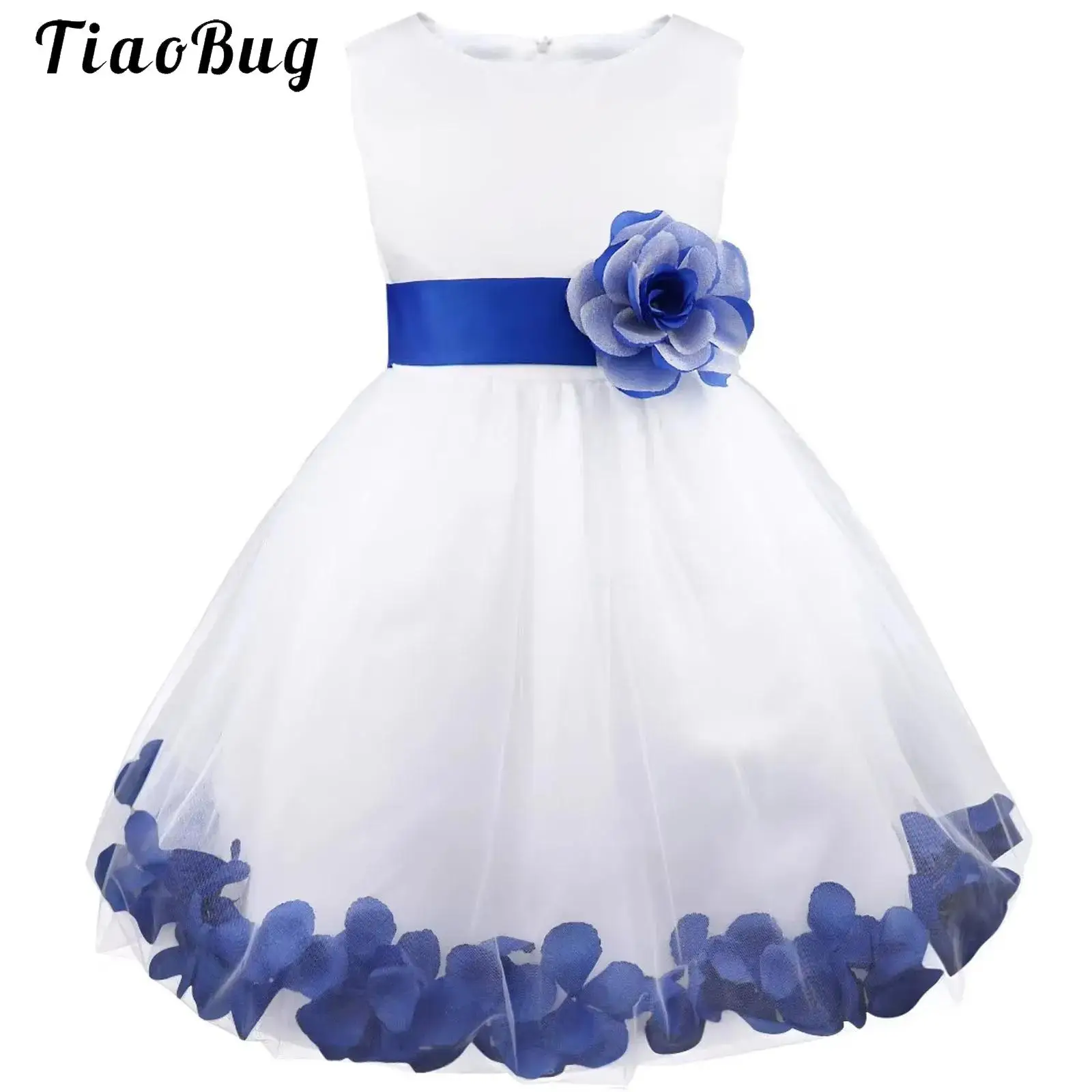 

Baby Girls Petals Flower Bridesmaid Dress Elegant Pageant Princess Bow Tie Back Formal Ball Gown for Wedding Pageant Birthday
