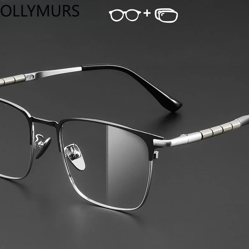 

OLLYMURS 2025 модные квадратные прогрессивные очки по рецепту мужские высококачественные металлические мужские фотохромные оптические очки на заказ