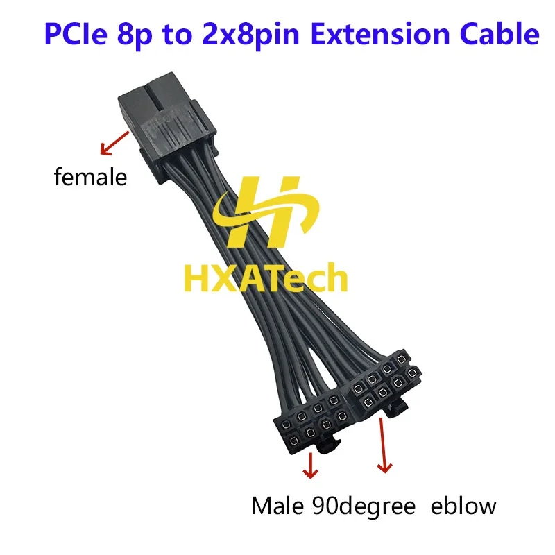 HXATech - High Quality PCIe 8pin Female to Dual 8pin Male 90degree Extension Cable 8-pin 1 to 2 Converter
