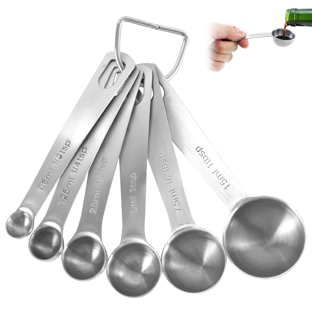 6Pcs Measuring Spoon Set Food Grade Stainless Steel Nesting Measuring Spoon with Long Handle Safe Measuring Teaspoon Metal