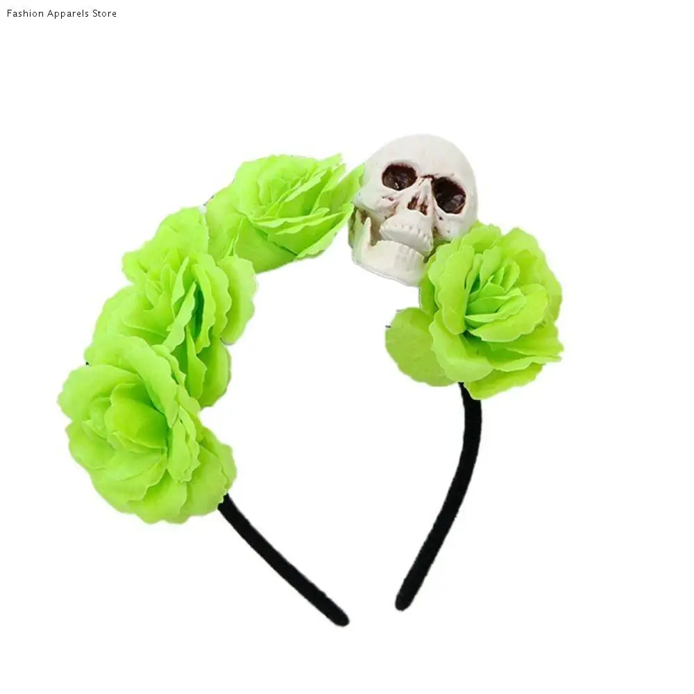 

Exaggerated Skull Head Headband Simulation Flower Colorful Halloween Hair Hoop Halloween Decor Funny Gothic Flower Hairband