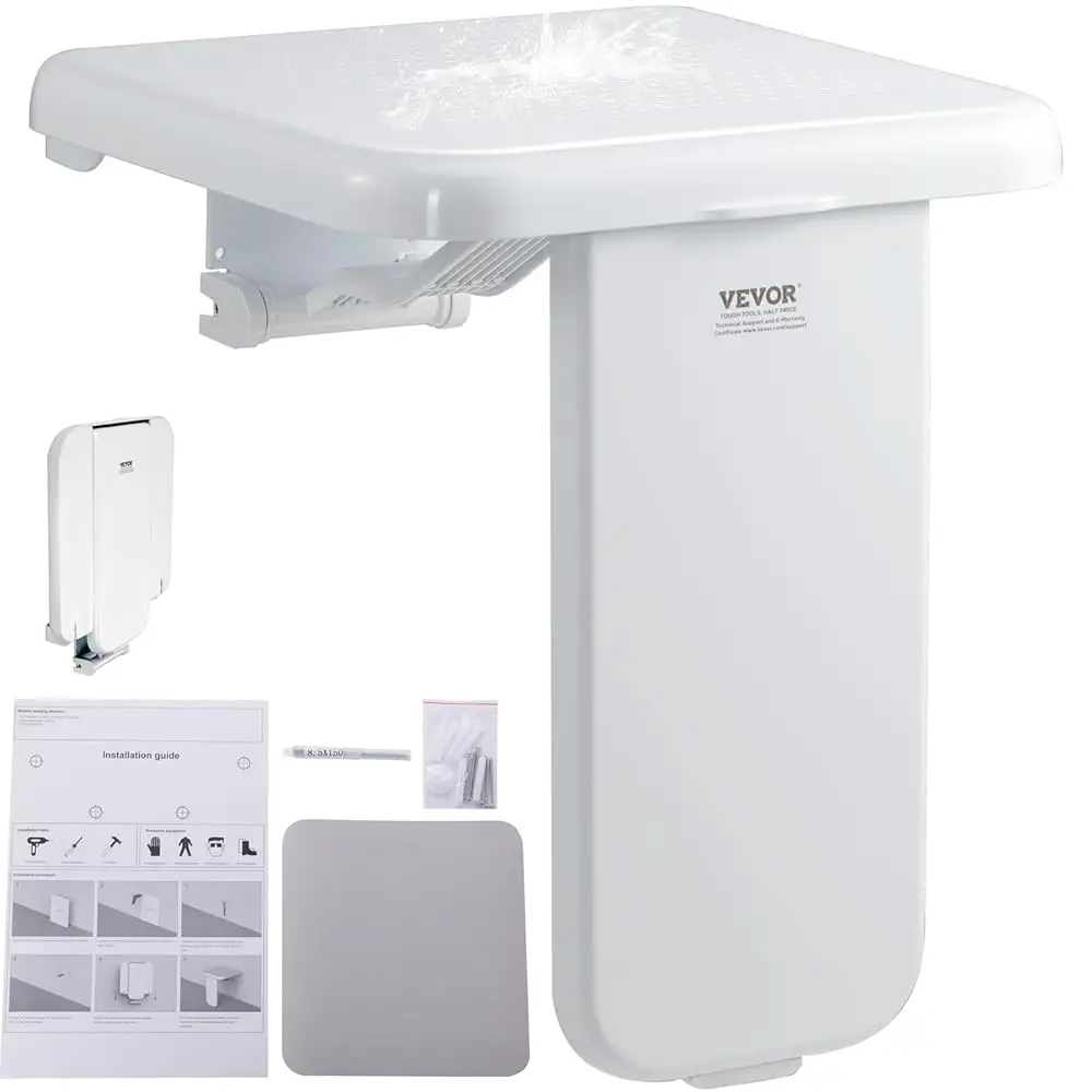 

Folding Abs Shower Seat, 15.7'' X 16.7'' Unfolded, Wall Mounted Fold Up Shower Bench With 440 Lbs Load Acity, Space Saving Fold
