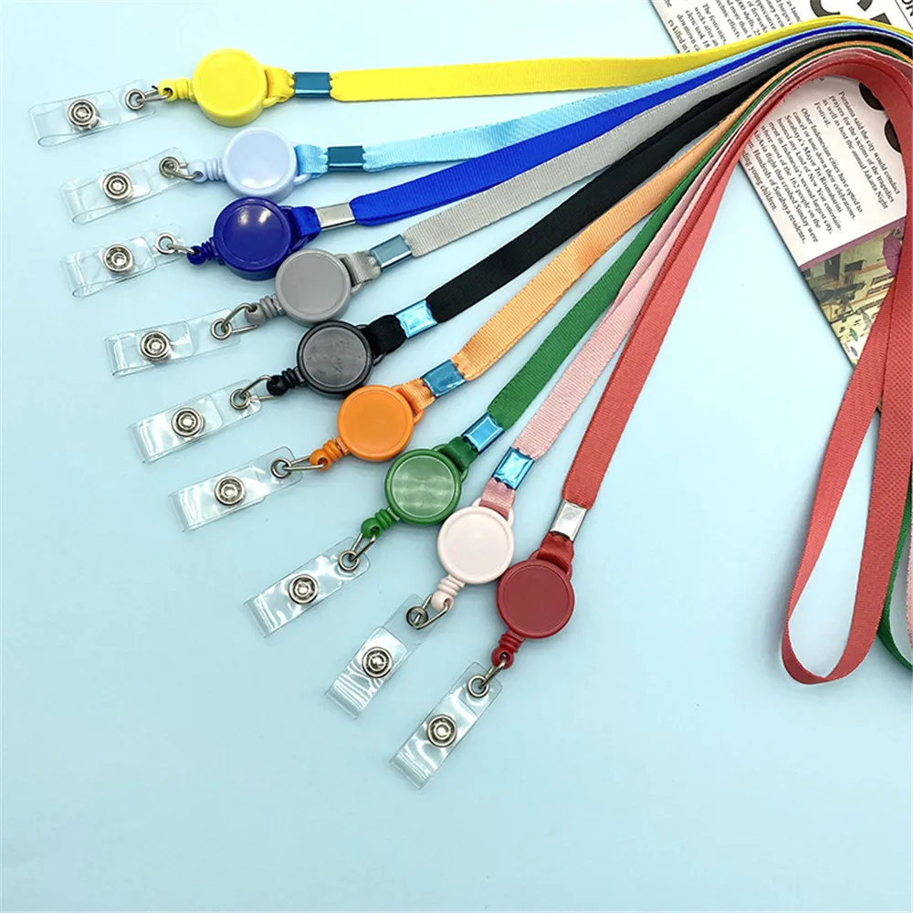 Color Badges Holder with Retractable Lanyard Name Tag Card Reels Chain Clips For Students Doctors Nurse Hanging Rope Keychain