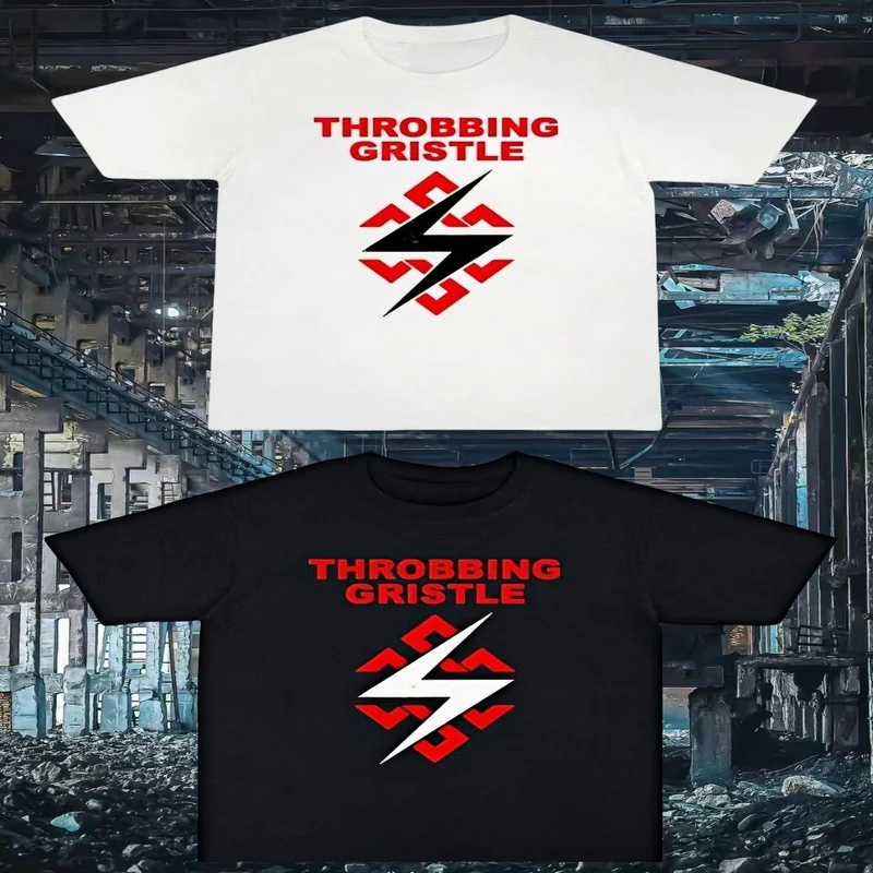 التجريبية الصناعية روك THROBBINGGRISTLE مطبوعة القطن تي شيرت الرجال والنساء موضة تنوعا فضفاضة قصيرة الأكمام