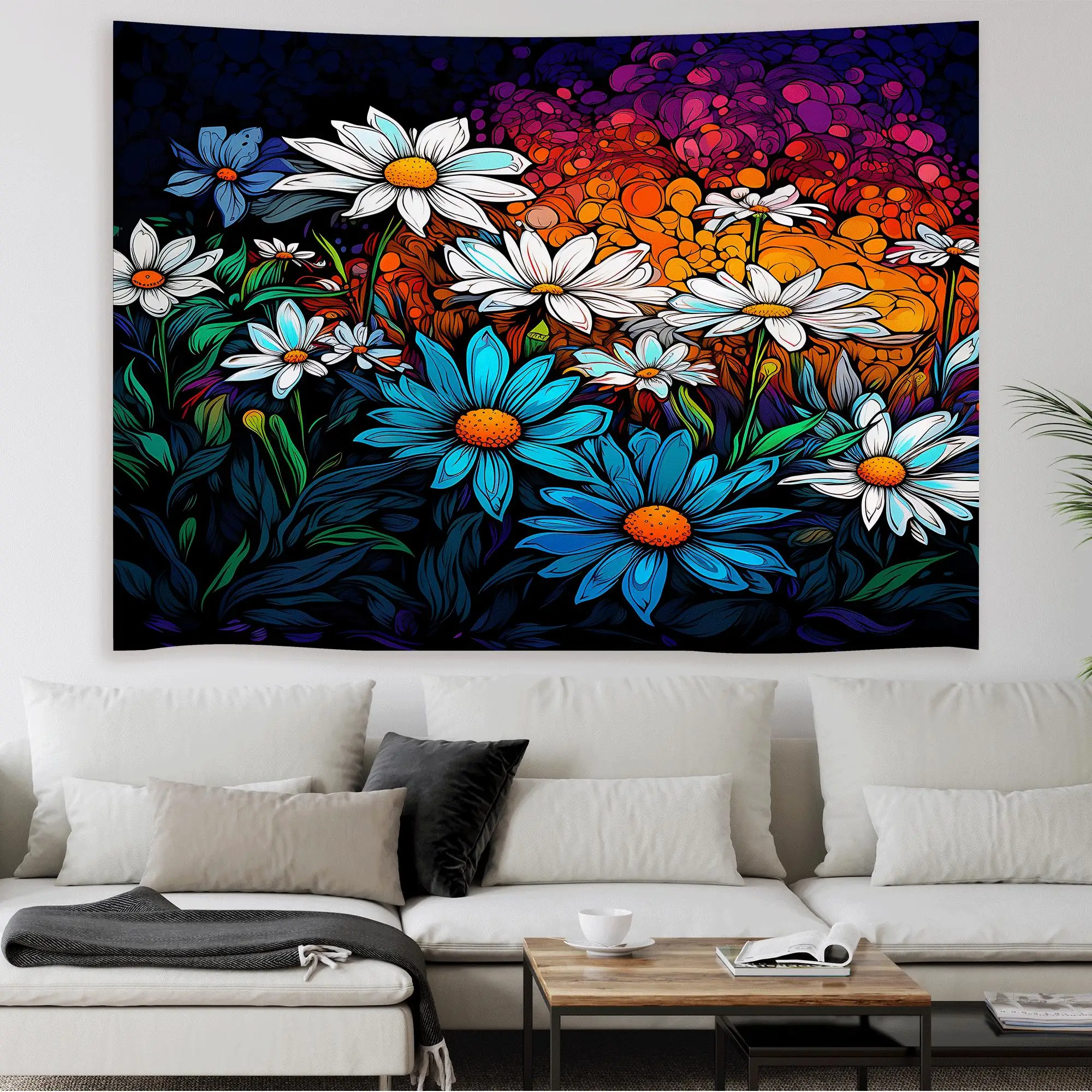 VIKAMA Psychedelic Sunset Daisy Flower Tapestry Bohemian Background Cloth Living Room Decoration Room Decoration