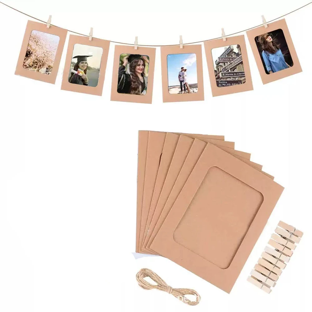 Runtowo 10pcs Paper Frame with Clips ,Diy Photo Frames Hanging ,Wedding Valentine's Day Anniversary Birthday Party Flag