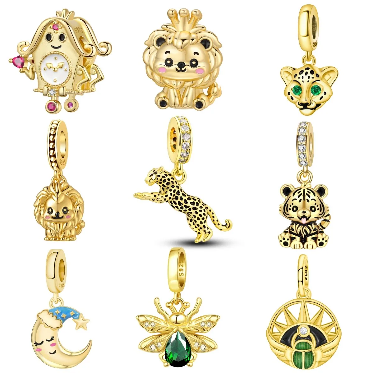 

MISEFF S925 Sterling Silver Charm 18K Gold Plated Animals and Insects Fit Original Bracelet DIY Jewelry Making Gifts