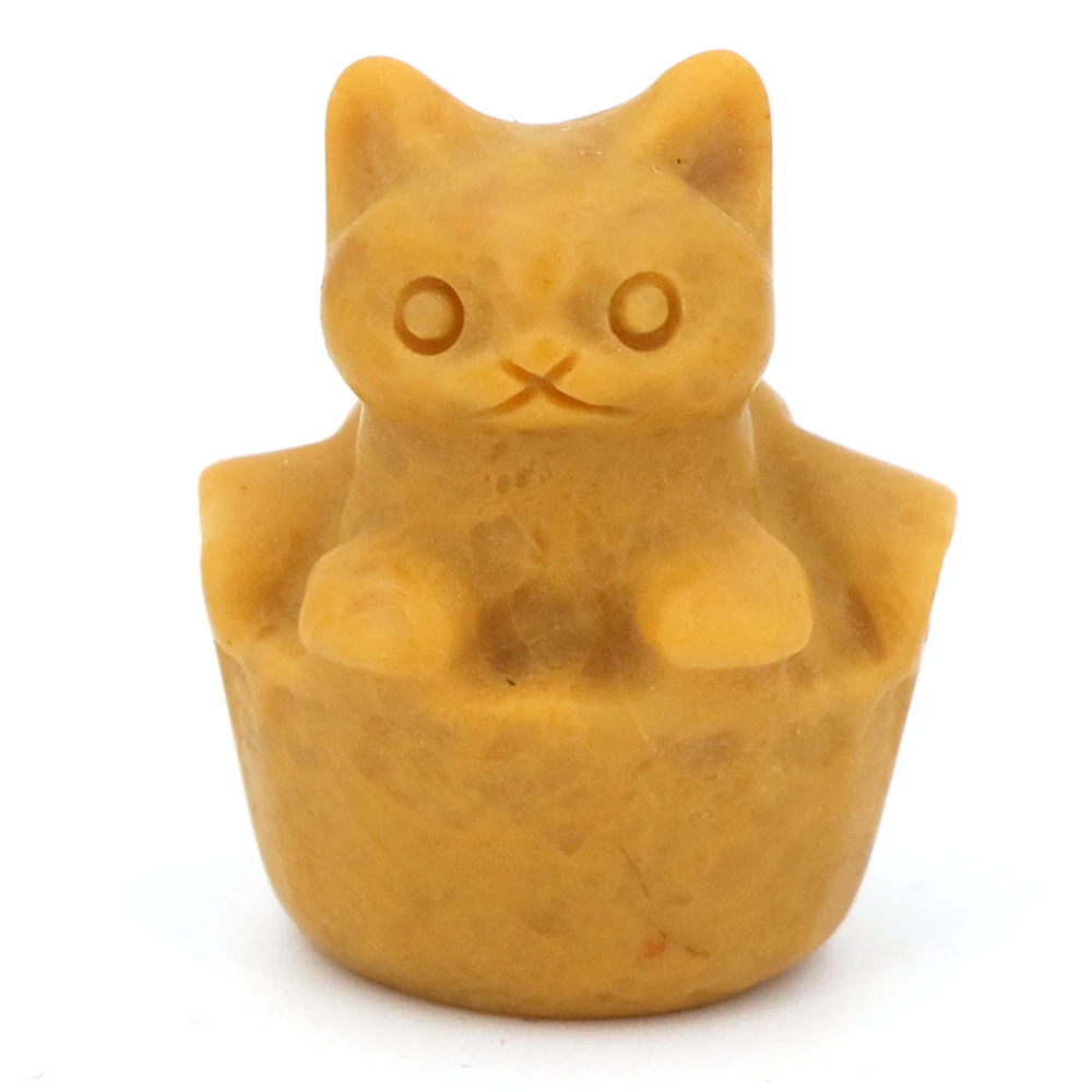 

34mm Cradle Cat Figurine Natural Stone Carved Pocket Kitten Animal Statue Chakra Crafts Home Decoration Healing Crystals Gift
