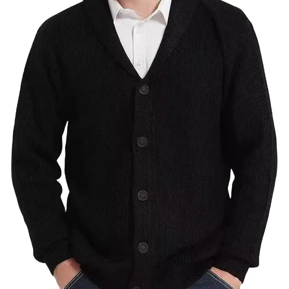 Men Patch Pocket Sweater Wool Blend Shawl Collar Cardigan Sweater with Pockets Knitwear Winter for Work