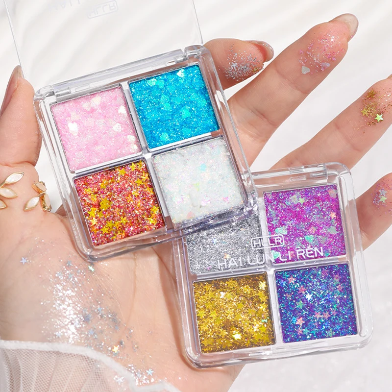 Ombretto luccicante a 4 colori Glitter Body Face Art Paillettes sciolte Gioielli con diamanti Strass Pallet per trucco Impermeabile Festival per feste