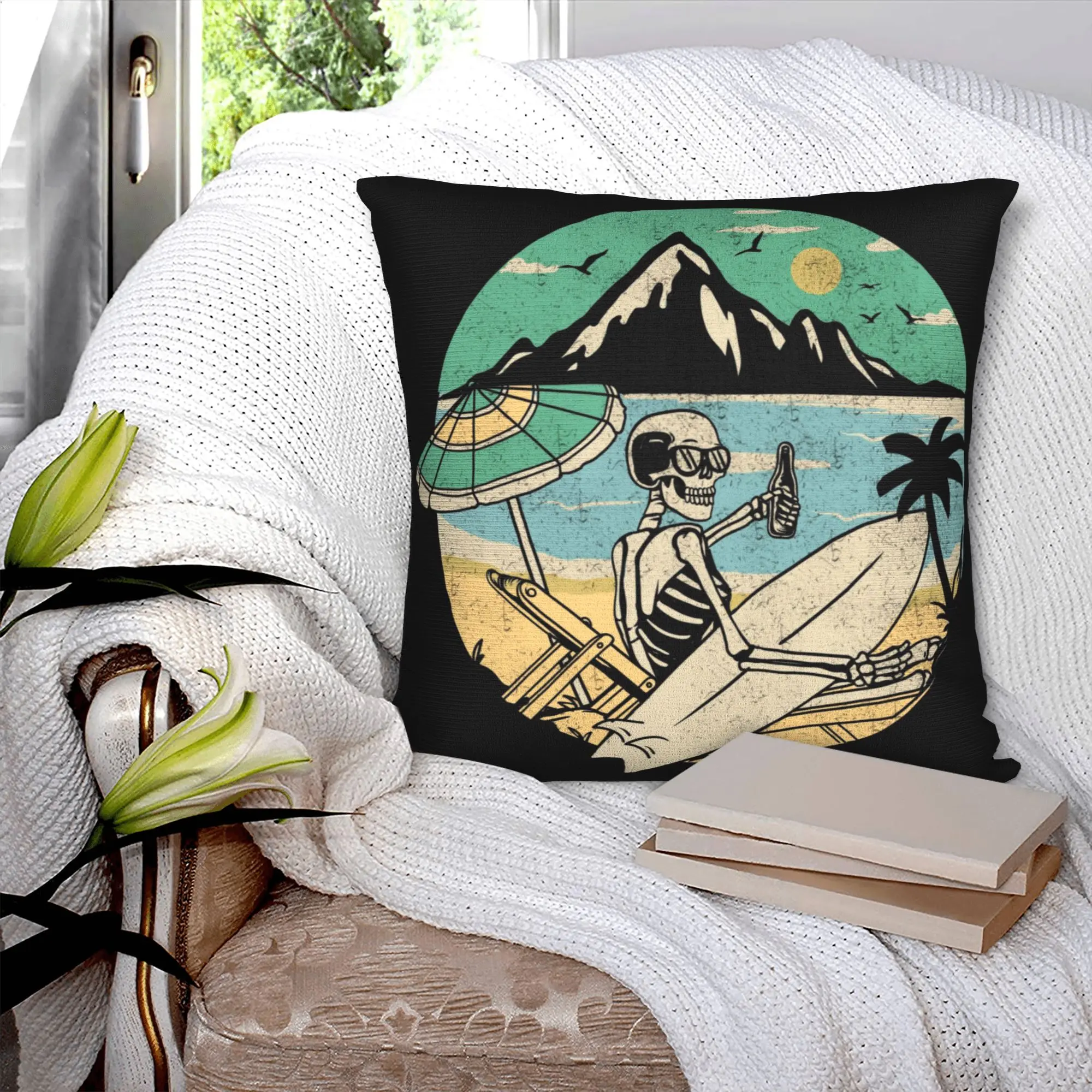 Summer Beach Surfer Skull Nordic Throw Pillow Cover Decoracion Salon Case Surfing Cushions for Sofa