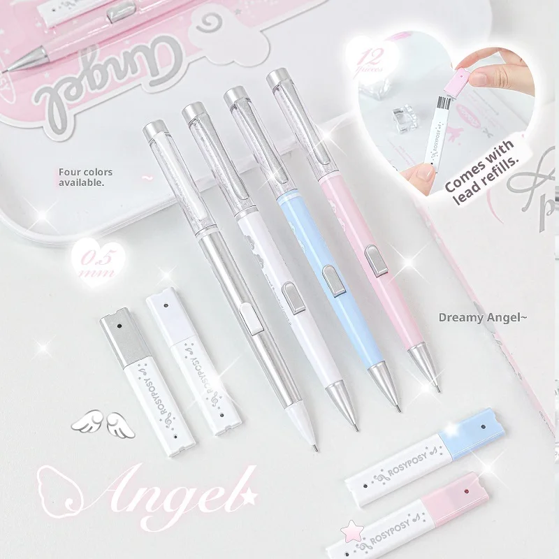 

ROSYPOSY Angel Series Shiny Mmechanical Pencil Set 0.5mm Low Center Of Gravity Student Writing Pencil School Stationery Supplies