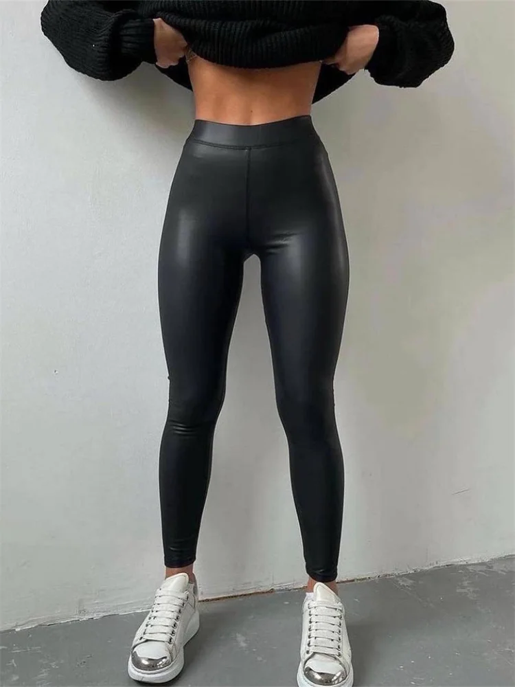 Women's Winter Warm Female Legging Pants High Waisted Strengthed Thick Velvet Black Slimming Faux Pu Leather Leggings for Women