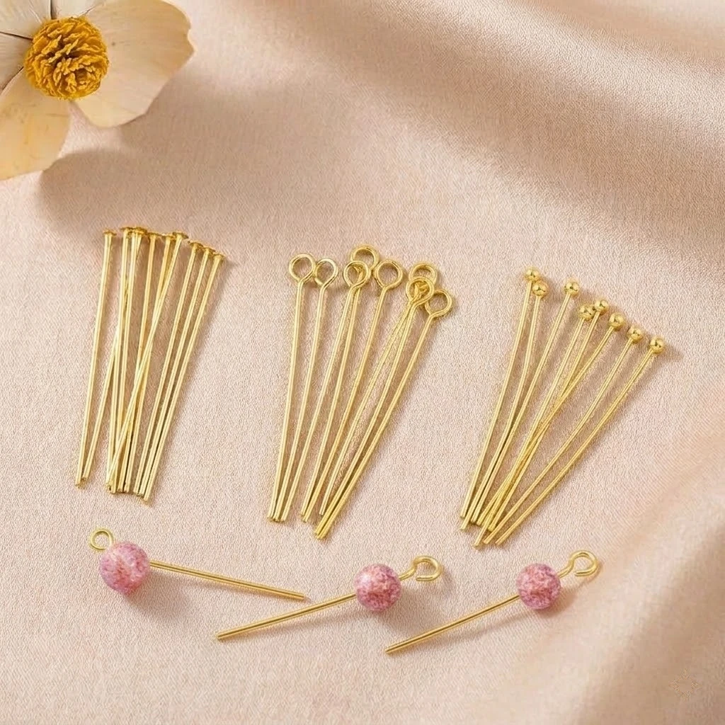 50 Stück 18K Goldkopf-Stifte für Schmuckherstellung, gerade Ösenstifte, DIY Weihnachtsstil, Bastelarbeiten für Ohrringe, Armbänder, Halsketten und Anhänger