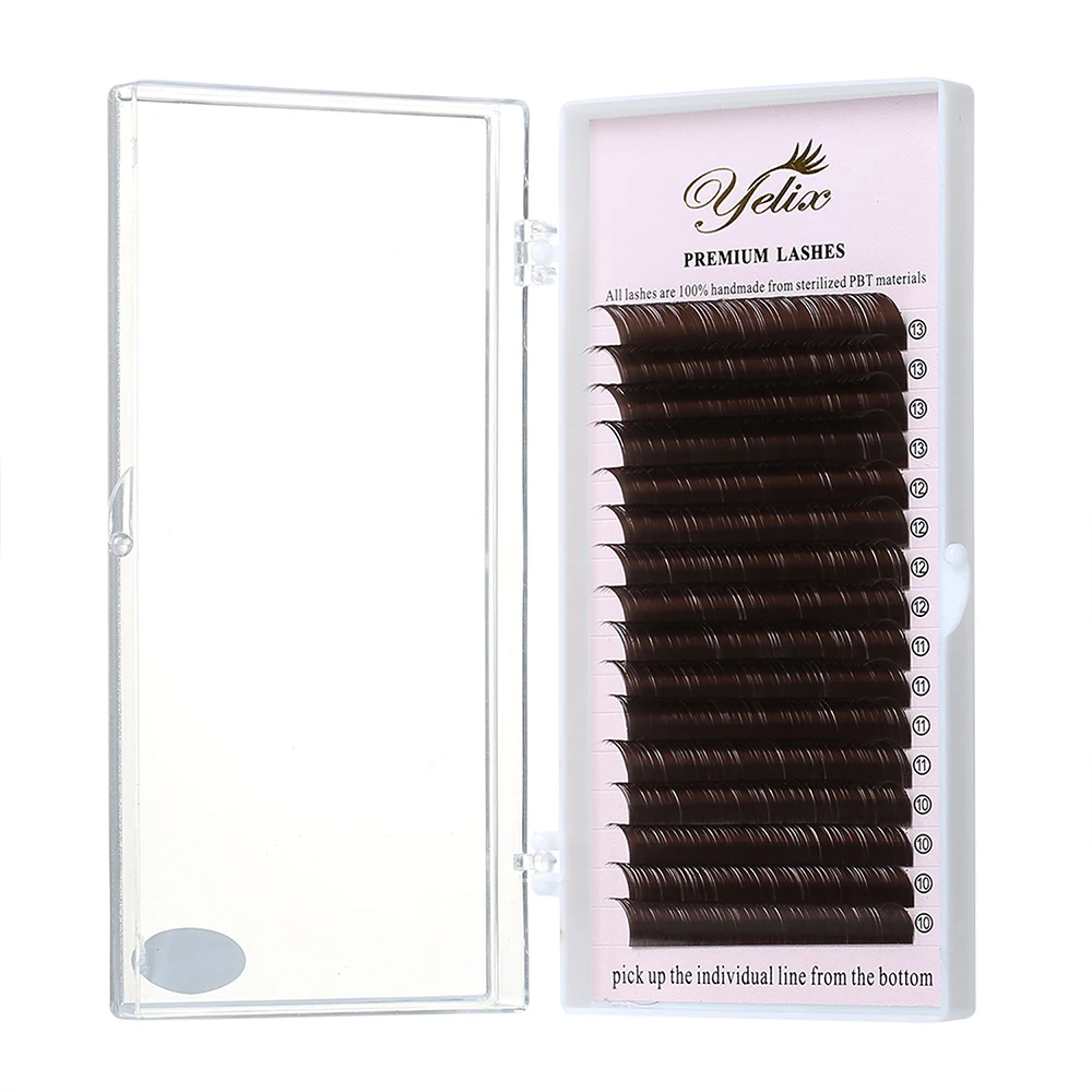 Yelix Dunkelbraun 16 Reihen Klassische Volumen Einzelwimpernverlängerungen B C CC D Curl 0,07/0,10/0,12mm 7-15mm Gemischte Längen Wimpern – Detail 4