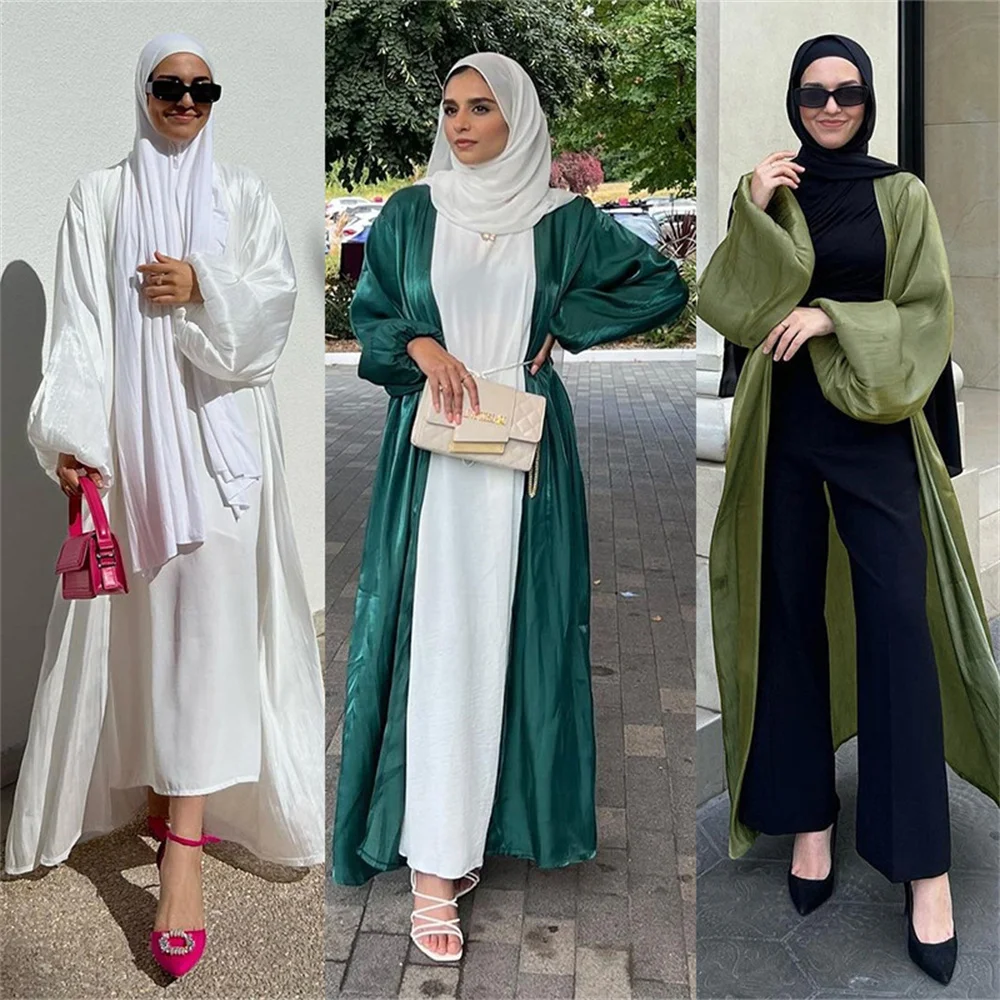 2024 Satijn Ramadan Eid Kebaya Abaya Dubai Luxe Kimono Kaftan Moslim Islam Jurk Abaya Voor Vrouwen Kaftan Gewaad Femme Musulmane