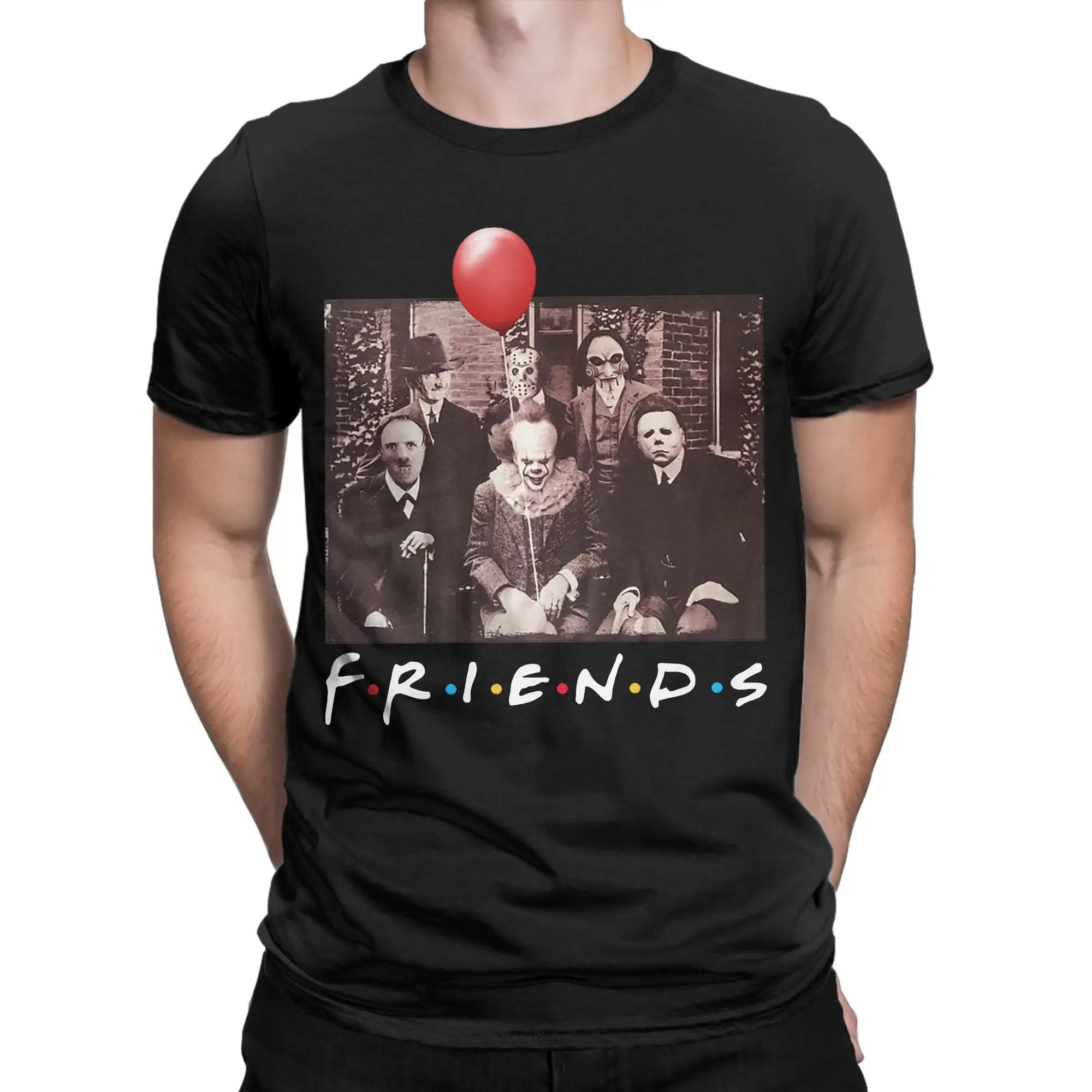 Hip Hop Horror Friends Pennywises Halloween Movie Horror T-Shirt Men Crewneck Short Sleeve Tops Shirts  Cotton Summer TopsTops