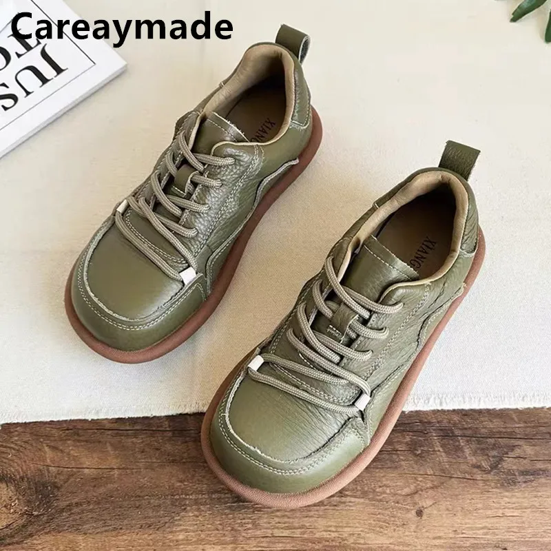 

Careaymade-Genuine leather Women's shoes Comfortable Soft Sole Women Little White Shoes Lace up Casual Lefu Cowhide Single Shoes