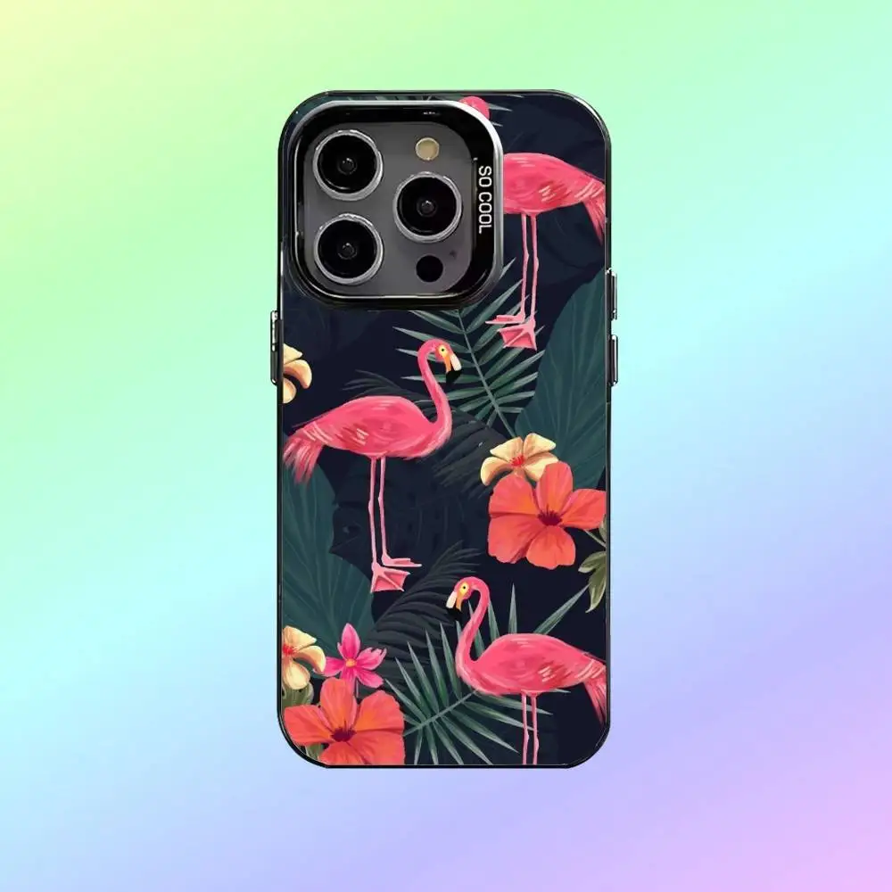 فلامنغو نمط فني جراب هاتف آيفون 17,16,15,14,13,12,11 حافظة هاتف فضية ملونة غطاء فوندا #5