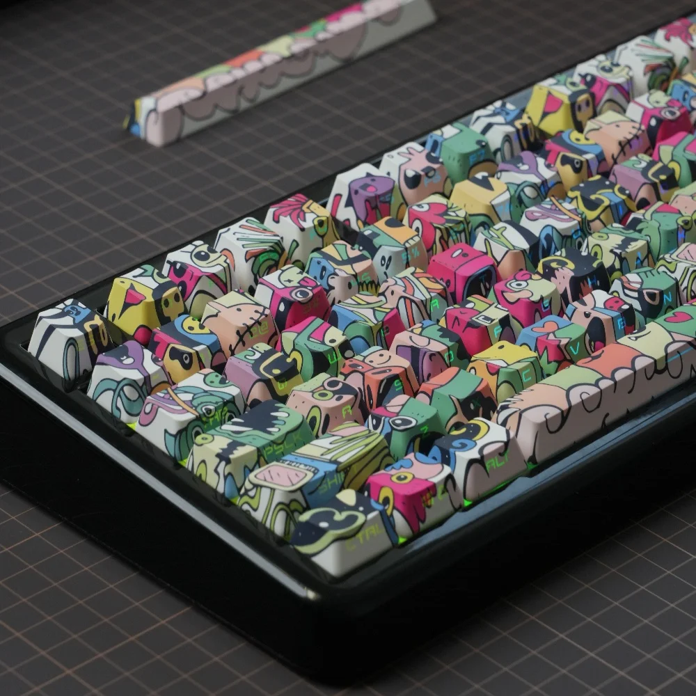 

Полупрозрачные колпачки для клавиш в стиле граффити допамина с боковой гравировкой PBT, термосублимация, персонализированные колпачки для механической клавиатуры OEM