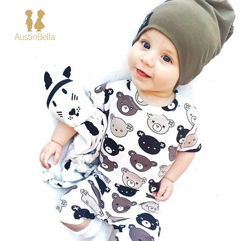 Austin&Bella Ins Style Nordic Colorful Bear Baby Summer Clothes Pure Cotton Tops Summer Baby Bodysuit Short Sleeve Baby Romper