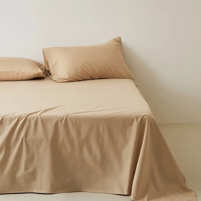 4PCS 100% Cotton Sheet Set Natural Cotton Fitted Sheet+Flat Sheet+2 Pillowcases Breatherable Soft Farmhouse Full Khaki Bedding