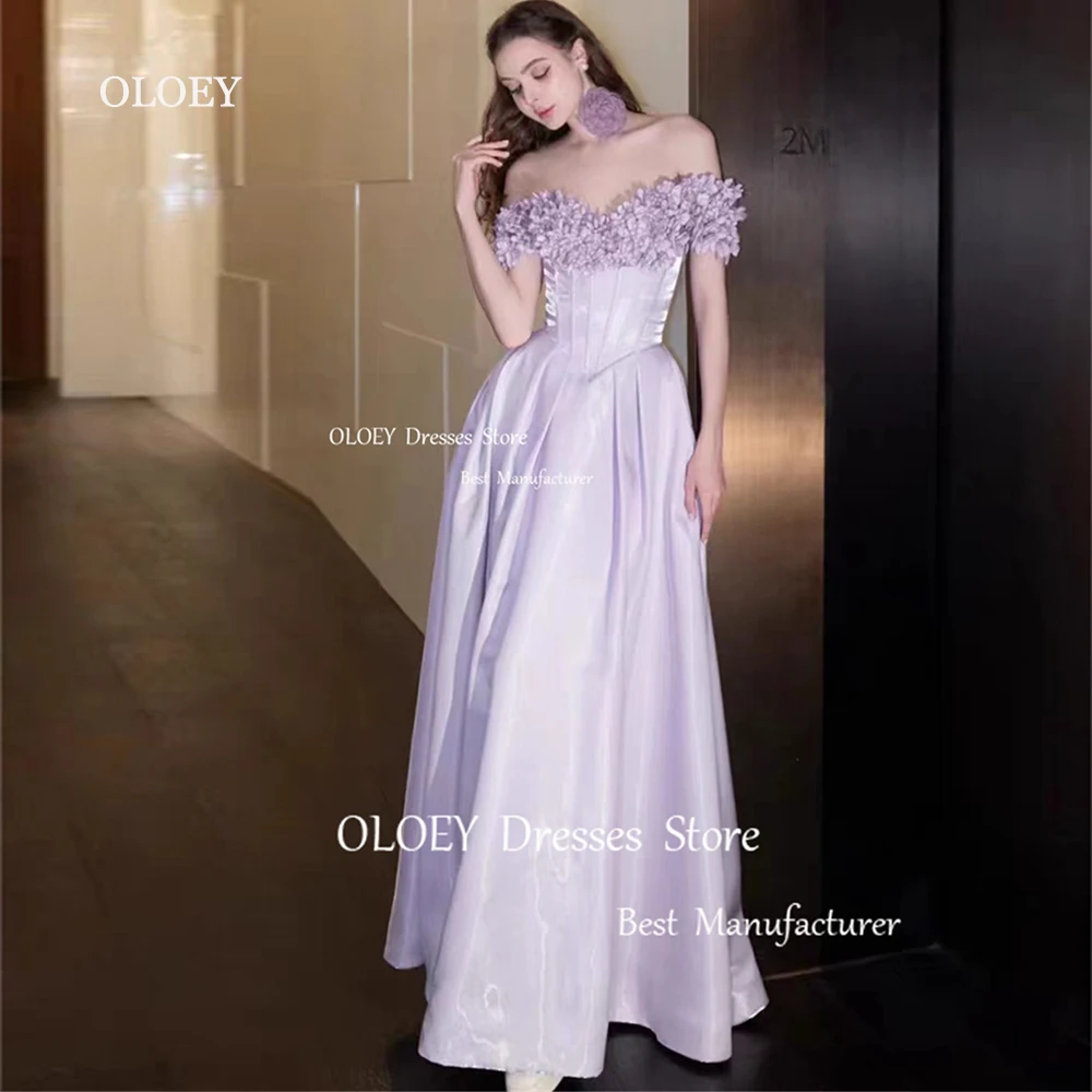 OLOEY 2025 Women Evening Dresses 3D Flowers Off The Shoulder Floor Length Wedding Party Dresses Customized Formal Prom Gowns