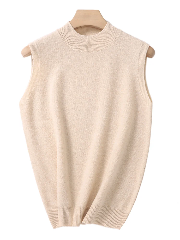 

Autumn Winter High Quality Women's Basic Style Pullover Sleeveless 100% Merino Wool Knitted Sweater Warm Soft Clothing Tops