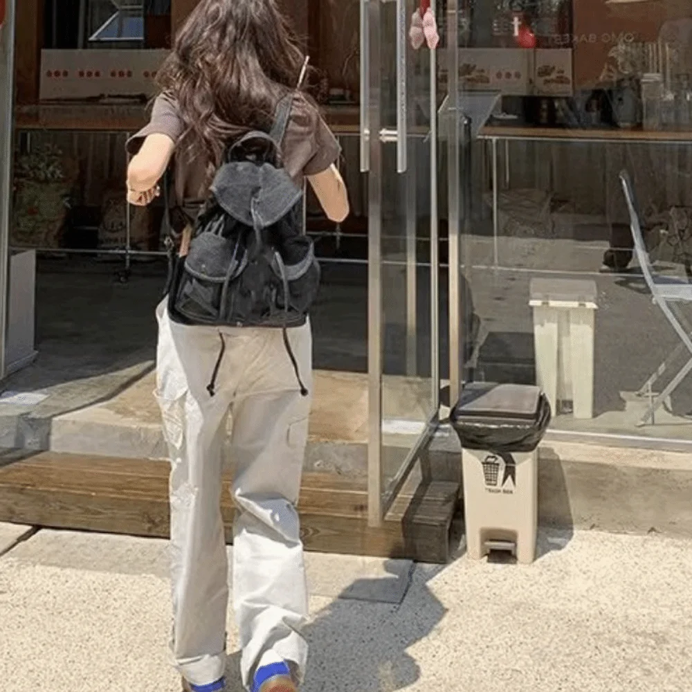 حقيبة ظهر خفيفة الوزن ذات سعة كبيرة من قماش الدنيم حقيبة كتف عتيقة من القماش حقيبة سفر عصرية متعددة الاستخدامات للمراهقات