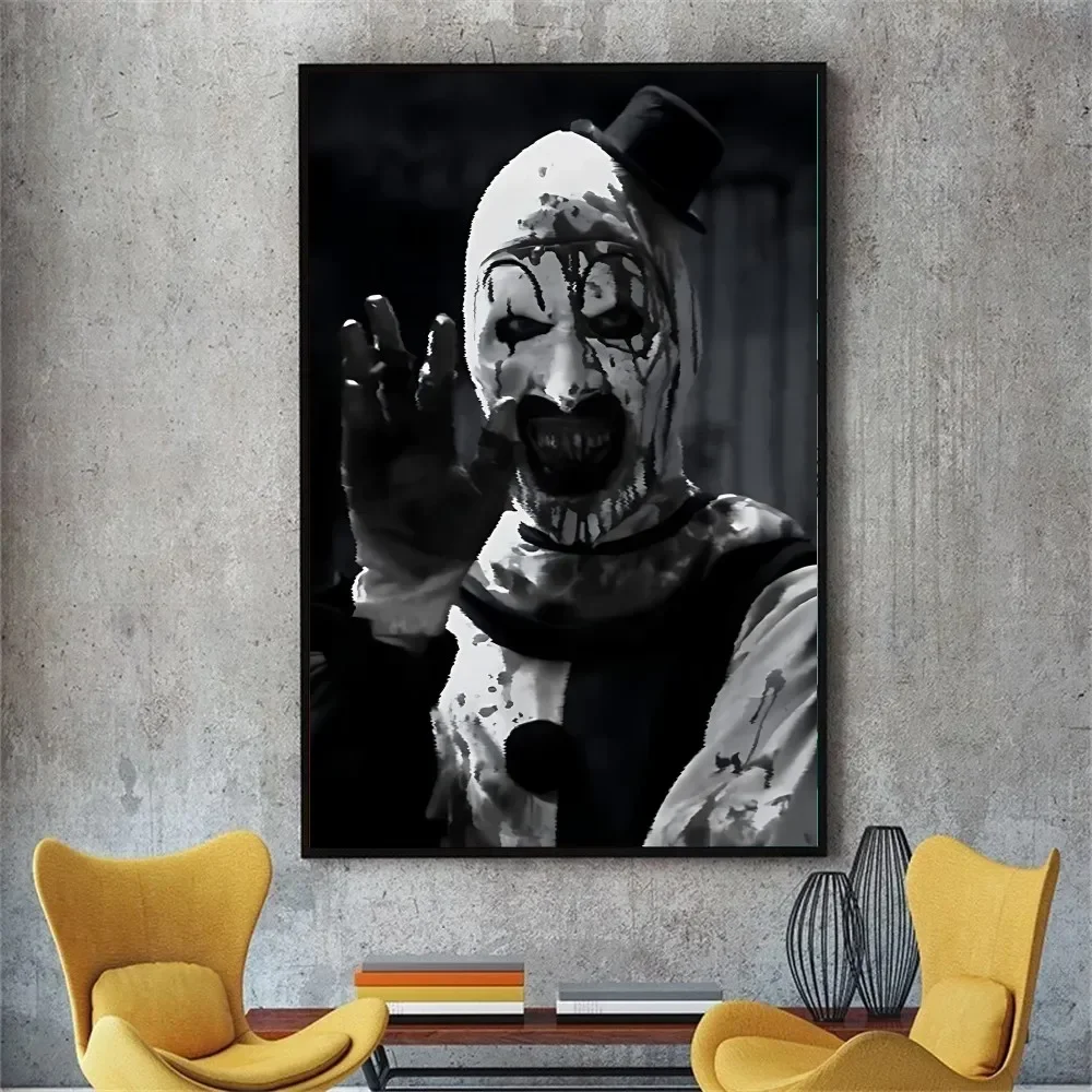 لوحة فنية جدارية عتيقة من Clown Horror T-Terrifier، ملصق مطبوع على القماش عالي الدقة، مناسب للمنزل، غرفة المعيشة، لوحة تزيين للعطلات