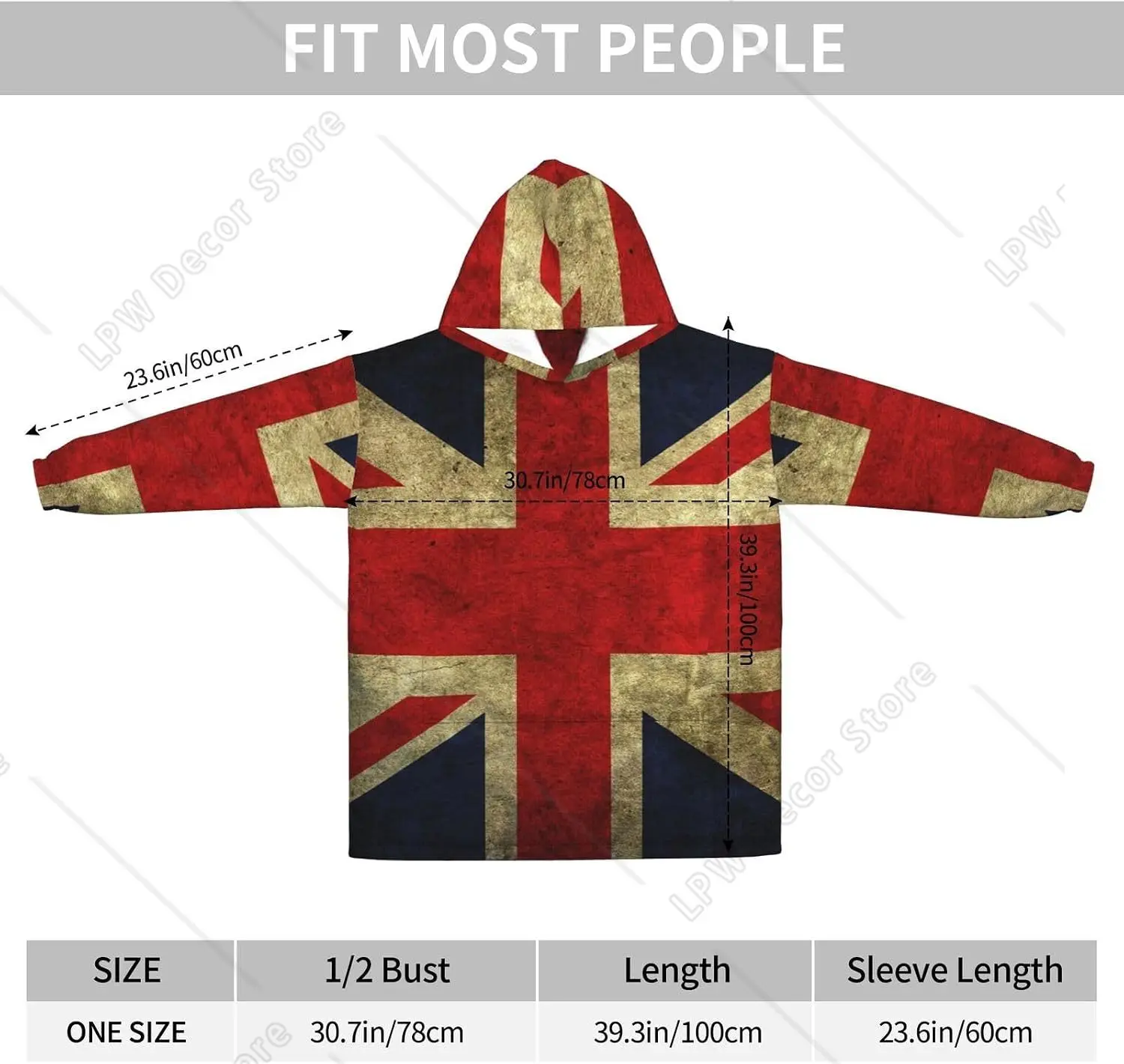 British Flag Print Blanket Hoodies For Women & Men Adult Teen Wearable Hooded Sweatshirt With Pocket