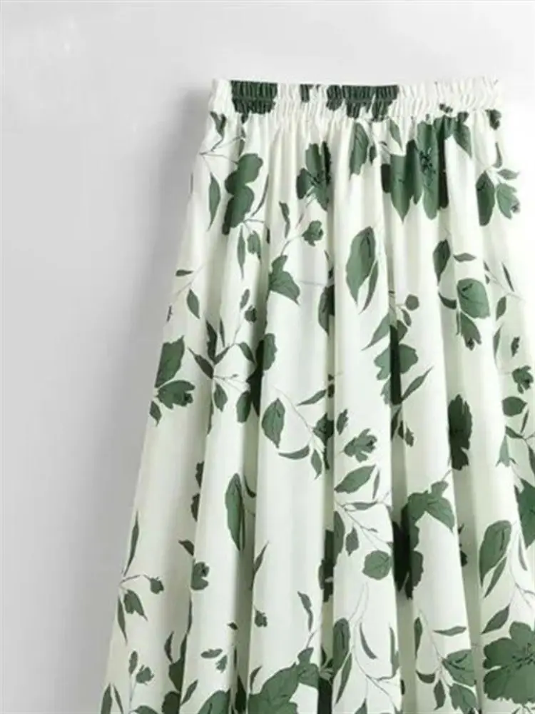 

Summer 2025 New Print f Skirt Women Slim A-Line High Waist Elastic Waist Midi Floral Thin Material Women's Faion