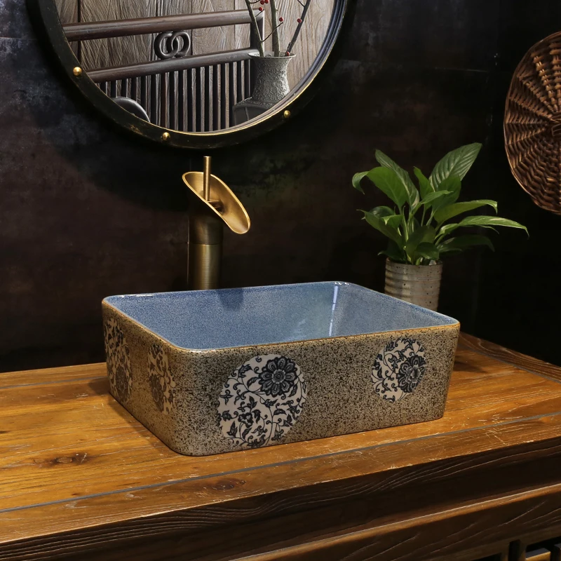 

Jingdezhen ceramic art countertop wash basin bowl for bathroom lavabo sink Bathroom sink wash basin Rectangular