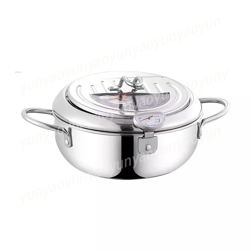 Japanese Mini Deep Fryer 304 Stainless Steel Oil Saving Pot Temp Control Anti-Splash Home Fry Cookware