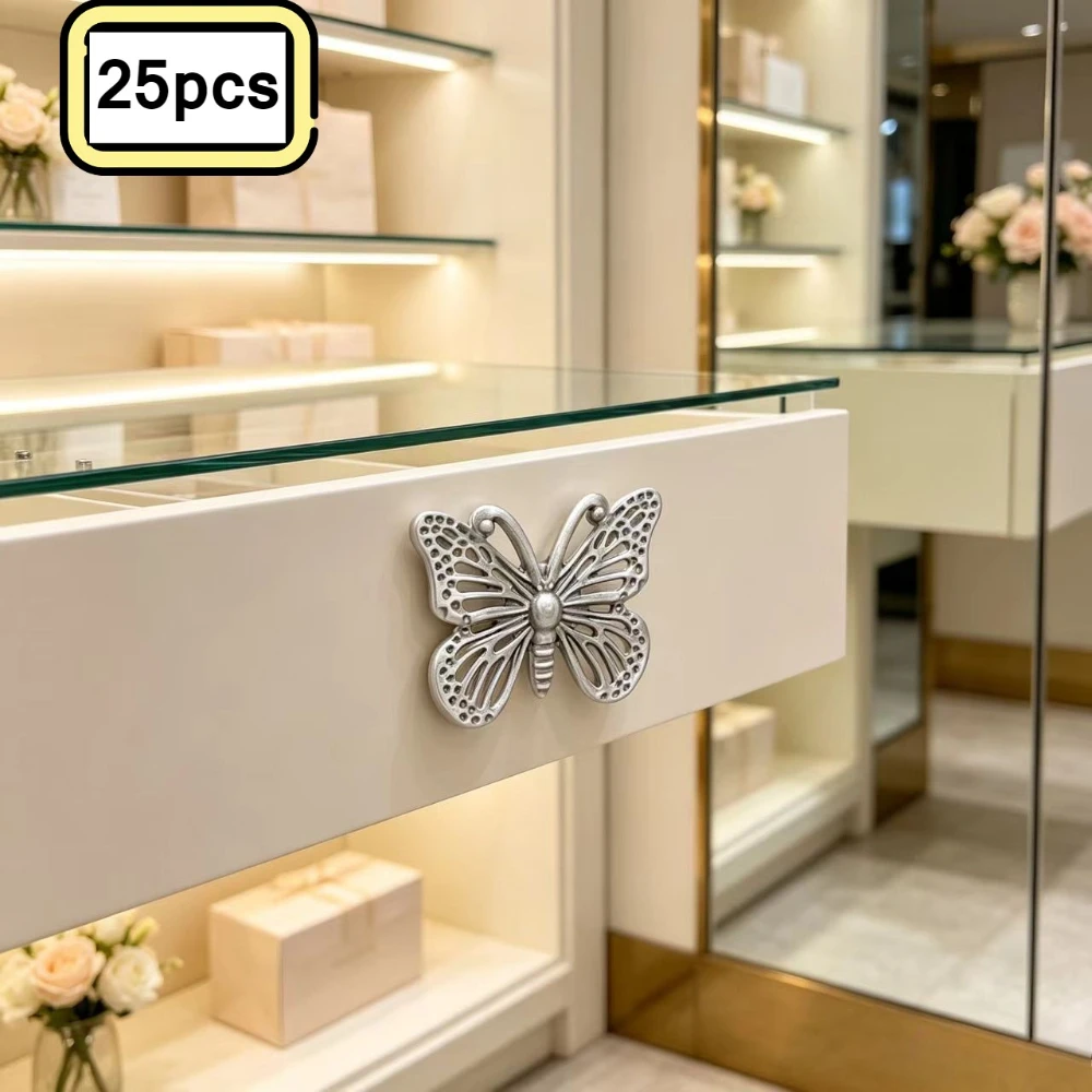 25pcs Antique butterfly Shape Dresser Drawer Handle Alloy Kitchen Handle for Wooden Wardrobe Jewelry Box Decorative