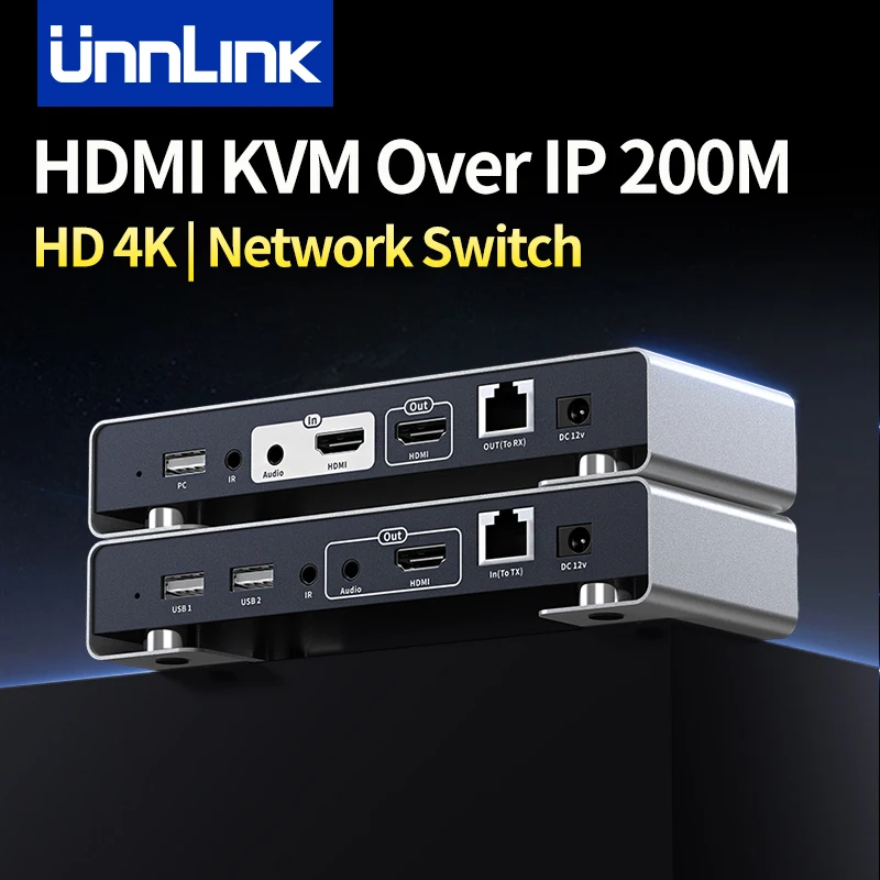 

Unnlink 4K HDMI USB KVM Extender Over IP Ethernet Lan Rj45 200M/656ft 1 Transmitter to Many Receiver for Meeting Home Theater