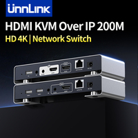 Unnlink 4K HDMI USB KVM Extender Over IP Ethernet Lan Rj45 200M/656ft 1 Transmitter to Many Receiver for Meeting Home Theater