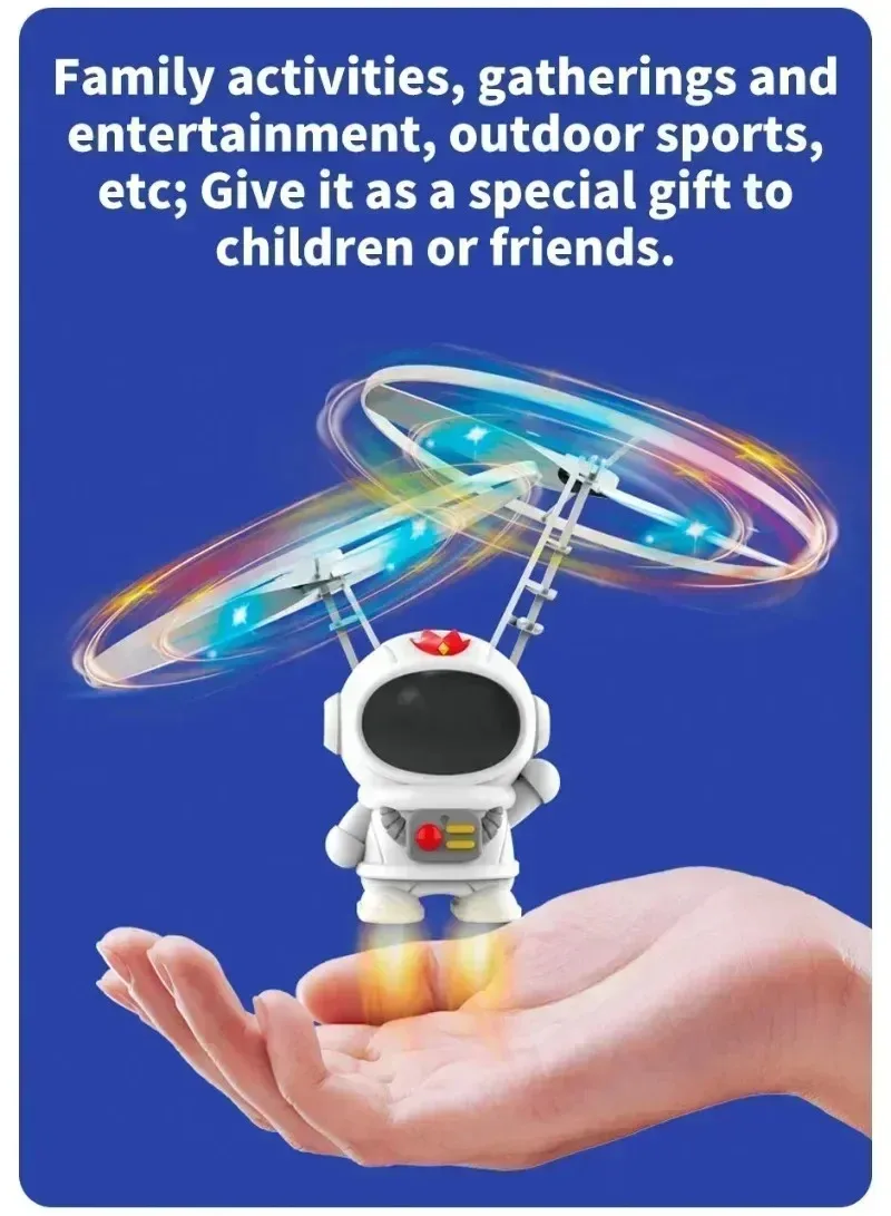 Robot volador luminoso levitante, avión de juguete de astronauta, Dron interactivo controlado a mano con luces, juguetes al aire libre para regalo de niños