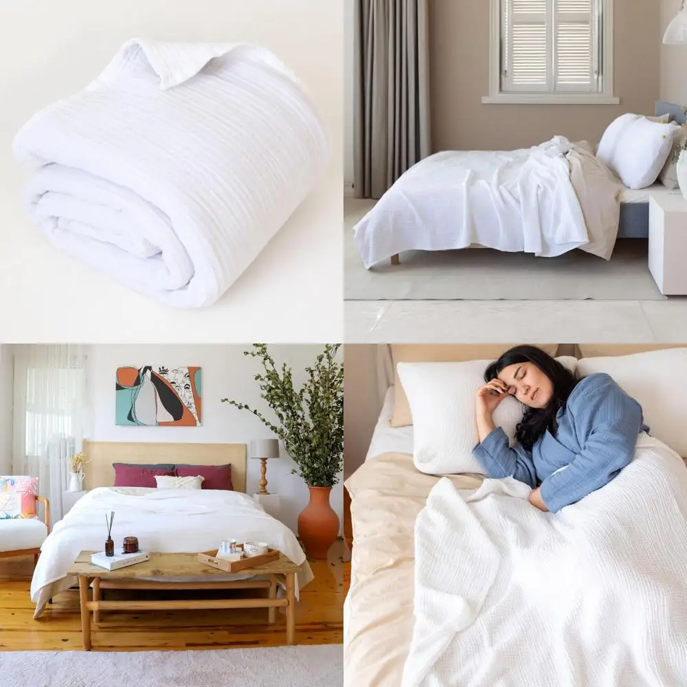 

Queen Size Muslin Throw Blanket 91x95, Ultra Soft Pure 100% Turkish Cotton Bed Blanket, White