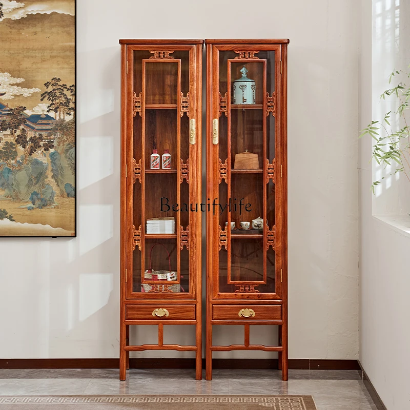 

Mahogany furniture rosewood glass cabinet hedgehog red sandalwood wine cabinet Chinese living room