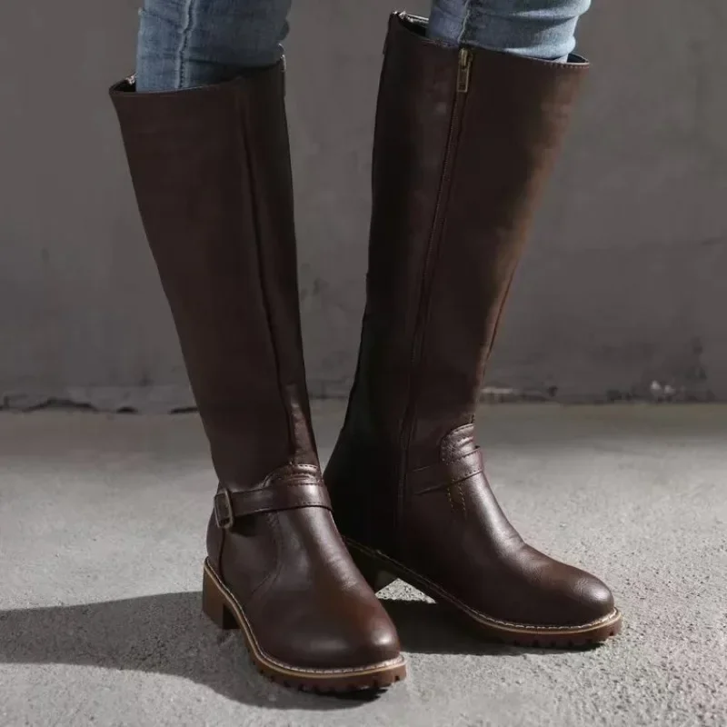 Bottes hautes au-dessus du genou pour femmes, chaussures à plateforme strucplate, Parker rond, talon épais, hiver, nouveau, 2024