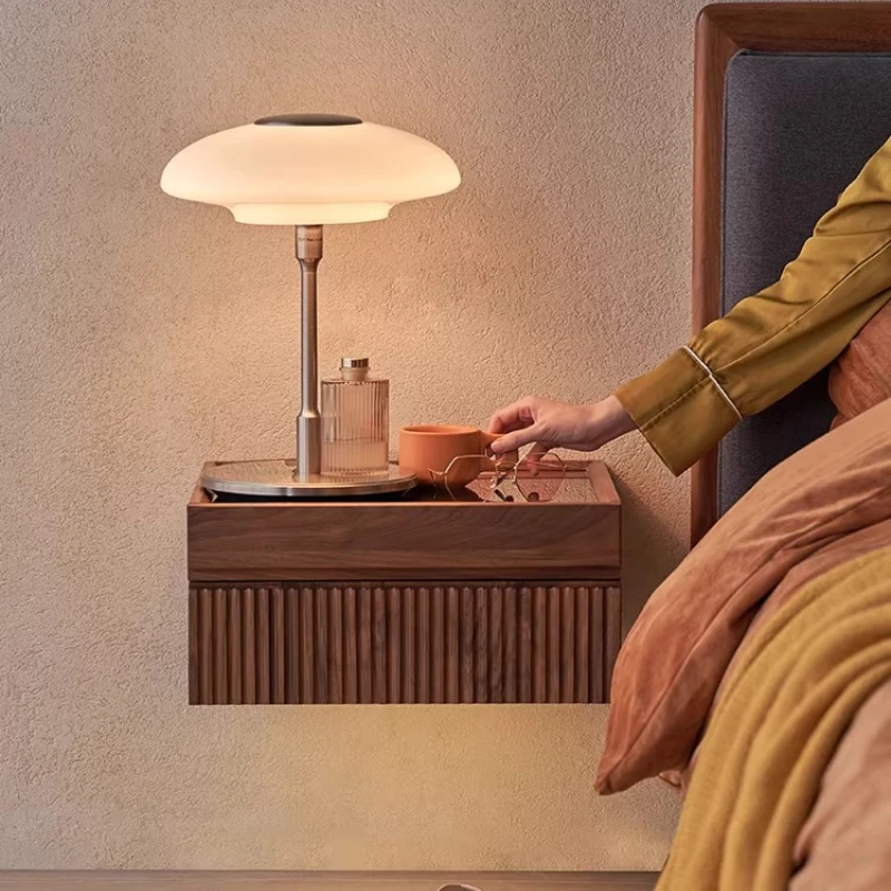 Solid wood bedside table, ambient light hanging, simple bedroom, small intelligent wall mounted bedside table
