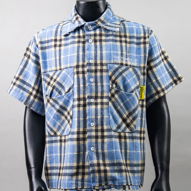 American Summer New THAT'S A AWFUL LOT OF COUGH SYRUP Shirts High Quality Vintage Distressed Plaid Short Sleeve Shirt