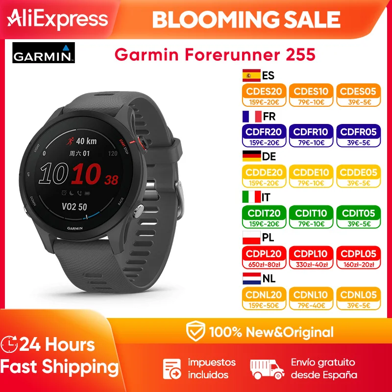 Garmin Forerunner 255 sport Smartwatch 46mm 1.3 ''schermo a colori 14 giorni di durata della batteria 4GB RAM NFC Bluetooth Wifi 5ATM impermeabile