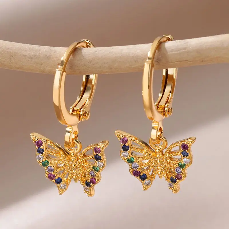 Zircon Butterfly Earrings for Women Stainless Steel Gold Plated Evil Eye Earring 2023 Trend Wedding Jewelry Free Shipping aretes