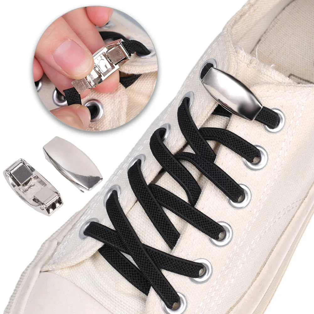 Elastic No Tie Shoe Laces Press Lock Shoelaces Lock Without Ties Sport Sneaker Kids Adult 8MM Widened Flat Shoelace for Shoes