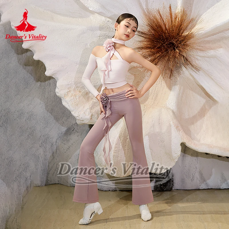 Haut à manches longues unilatéral latin + pantalon évasé, ensembles de pratique professionnelle, vêtements d'entraînement Chacha Samba Tango, vitalité du danseur