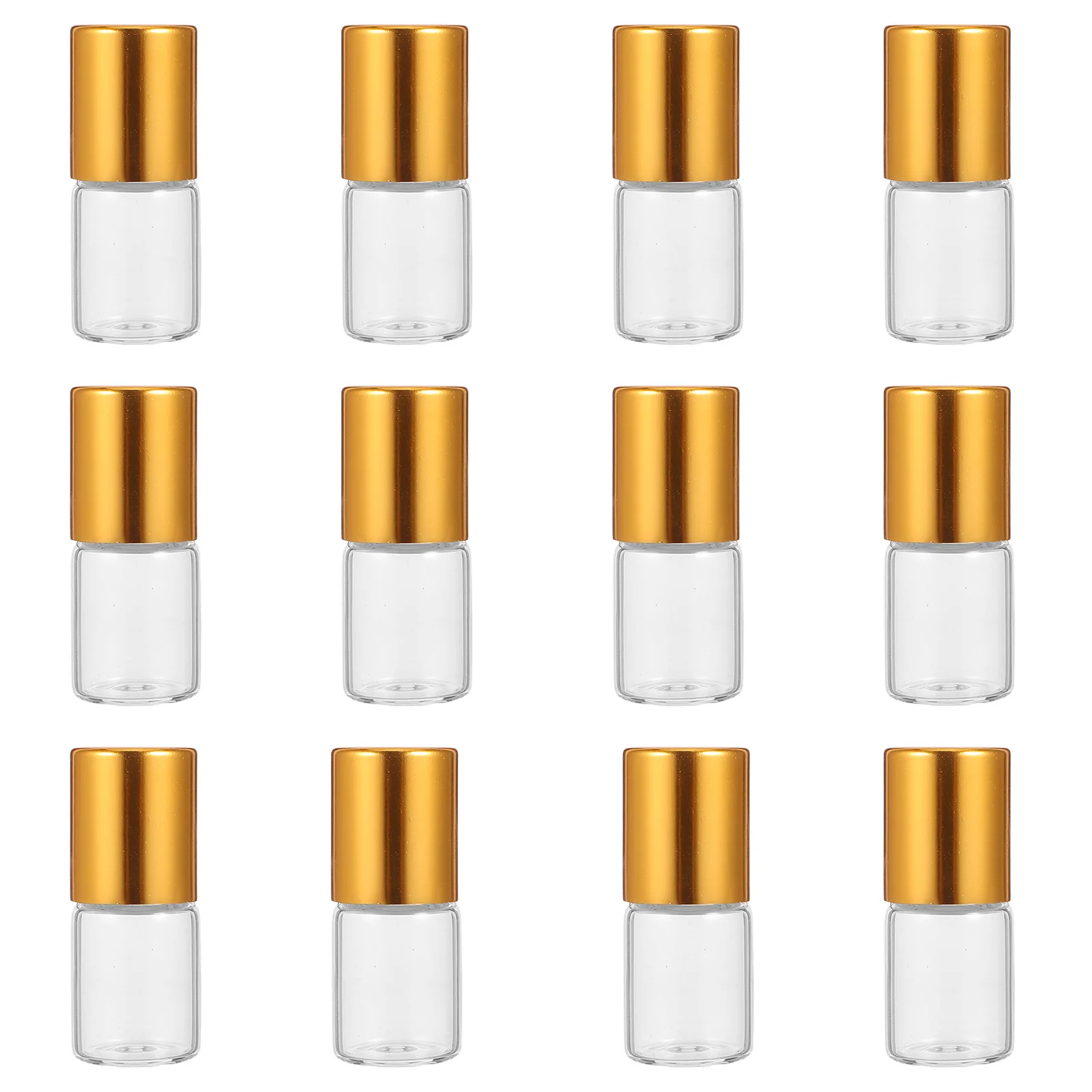 12 個の透明なガラスエッセンシャルオイルローラーボトル 2 ミリリットルトラベルサイズ空の詰め替え可能な香水容器ゴールドキャップロールオンフレグランス