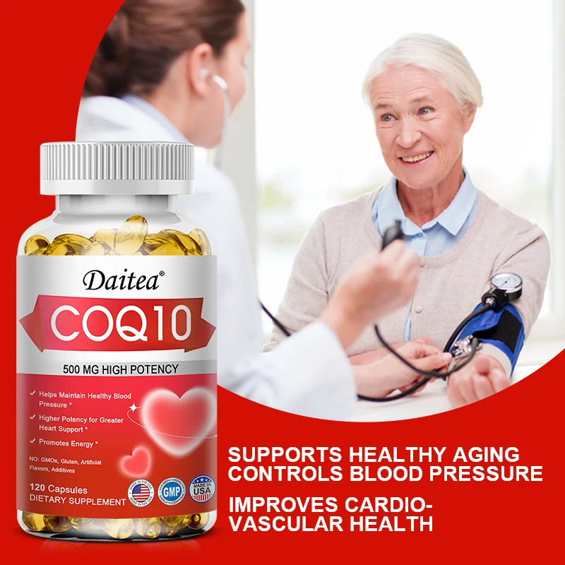 Daitea Coenzyme Q10 Capsules 500mg, for Circulation Stress Health and Body Energy, Better Absorption, Antioxidant