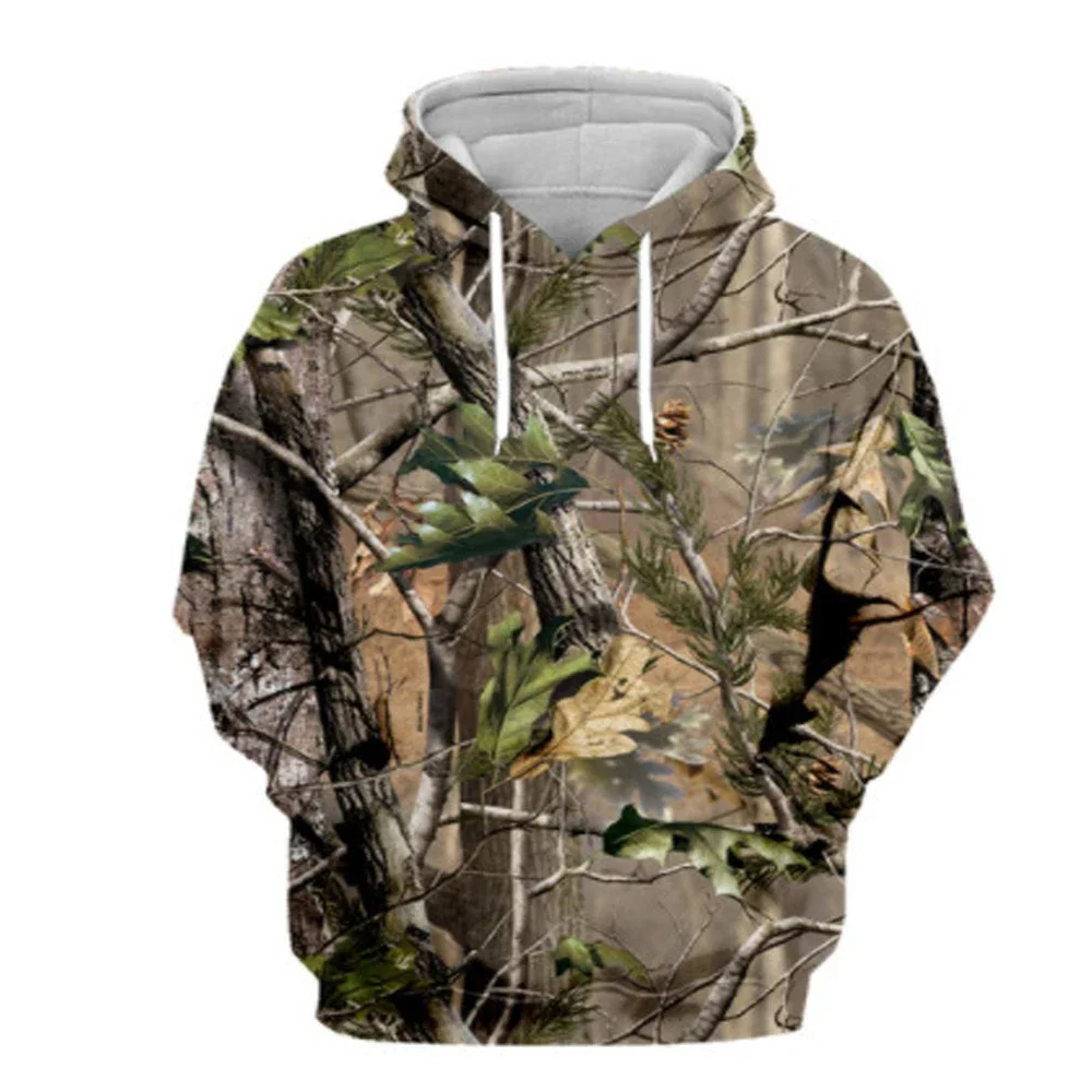 Men and Women Outdoor Fishing Camping Hunting Clothing Spring and Autumn Maple Leaf Camouflage 3D Hoodie Fashion Hooded Jacket